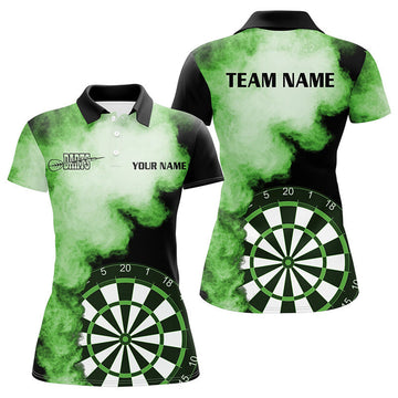 Custom Personalized Green Flame Womens Darts Polo Shirts Custom Dart Jerseys For Women Dart Team Shirts