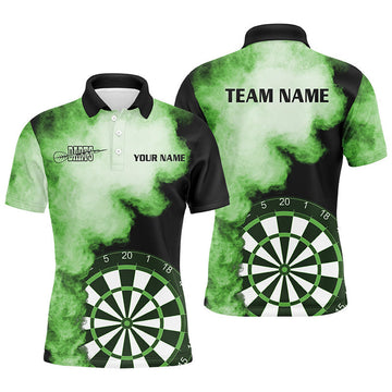 Personalized Green Flame Mens Darts Polo Shirts Custom Dart Jerseys For Men Dart Team Shirts
