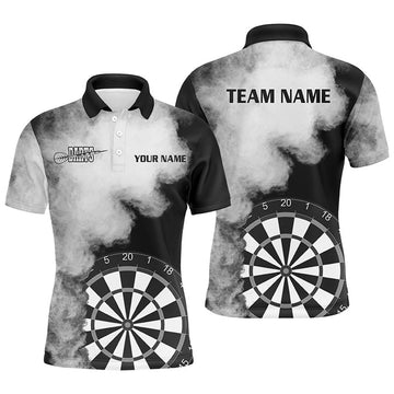 Personalized Black White Flame Mens Darts Polo Shirts Custom Dart Jerseys For Men Dart Team Shirts