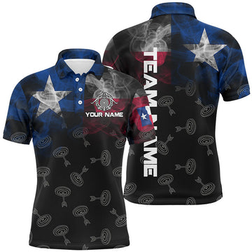 Personalized Vintage Smoke Texas Flag Archery Polo Shirts For Men, Archery Targets Pattern Jerseys