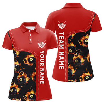Custom Personalized Flame Red 8 Ball Pool Polo Shirts Custom Billiard Shirts For Women Billiard Team Jerseys