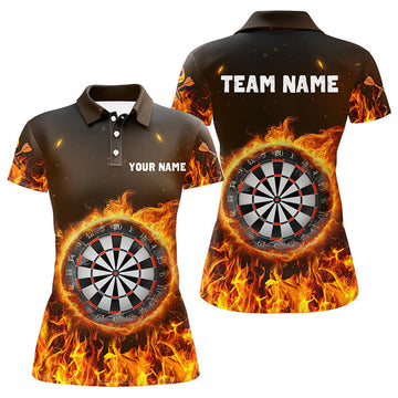 Custom Personalized Fire Flame Dartboard Dart 3D Polo Shirts For Women, Dart Shirt Custom Women Dart Jerseys