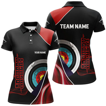 Custom Personalized 3D Targets Archery Polo Shirts For Women, Custom Red Black Arrows Archery Team Shirts