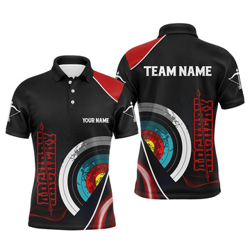 Personalized 3D Targets Archery Polo Shirts For Men, Custom Red Black Arrows Archery Team Shirts