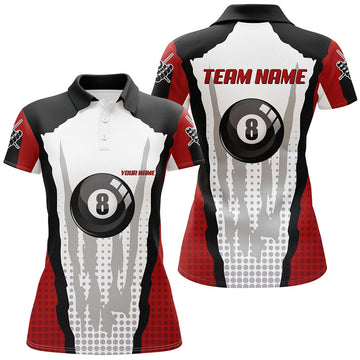 Custom Personalized 8 Ball Pool Red Billiard Polo Shirts For Women, Custom Billiard Team Shirt