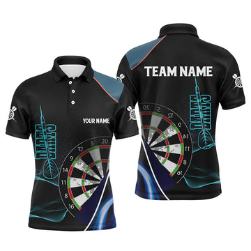 Personalized Blue Black 3D Mens Darts Polo Shirts Custom Dart Jerseys For Men Dart Team Shirts