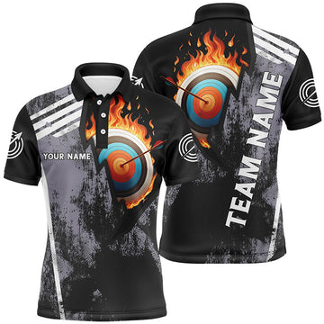 FUNSTUFFPRINT Personalized Fire Target Archery 3D Polo Shirts For Men, Custom Archery Bow And Arrow Team Polo Shirt Size S-5XL