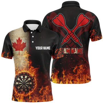 Personalized Canada Flag Flame Dartboard Dart 3D Polo Shirts For Men, Patriotic Mens Dart Jerseys