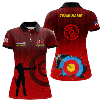 Custom Personalized 3D Target Archery Silhouette Archer Polo Shirts For Women Custom US Flag Archery Shirts
