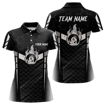 Custom Personalized White Fire 8 Ball Billiard 3D Polo Shirts For Women, Custom 8 Ball Pool Team Jerseys