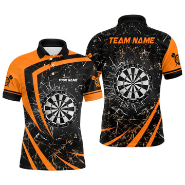 Personalized Orange Glass Break Dart Polo Shirts Custom Dart Shirts For Men Dart Team Shirts