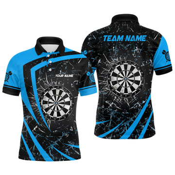 Personalized Blue Glass Break Dart Polo Shirts Custom Dart Shirts For Men Dart Team Shirts