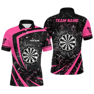 Personalized Pink Glass Break Dart Polo Shirts Custom Dart Shirts For Men Dart Team Shirts