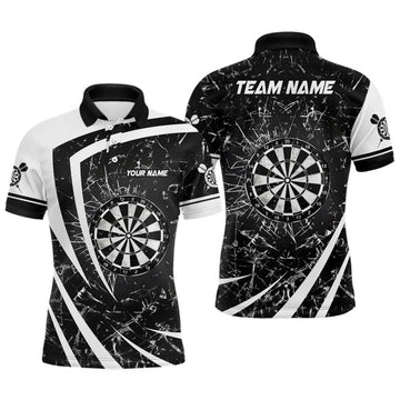 FUNSTUFFPRINT Personalized Black White Glass Break Dart Polo Shirt Size S-5XL