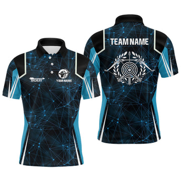 Personalized Blue 3D Target Archery Polo Shirts For Men, Custom Bow And Arrow Archery Shirts