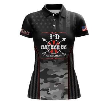 Custom Personalized American Flag Camouflage Archery Polo Shirts For Women, Custom Name Archery Jerseys