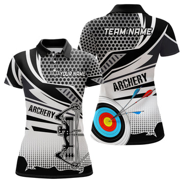 Custom Personalized Modern Compound Bow And Arrow Archery Polo Shirts For Women, 3D Target Archery Shirts