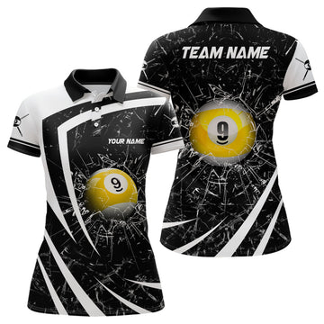 Custom Personalized White Black Glass Break 9 Ball Pool 3D Polo Shirts For Women Billiard 9 Ball Team Shirts