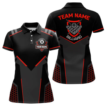 Custom Personalized Style Black Red 8 Ball Billiard 3D Polo Shirts For Women, Custom 8 Ball Pool Team Shirts