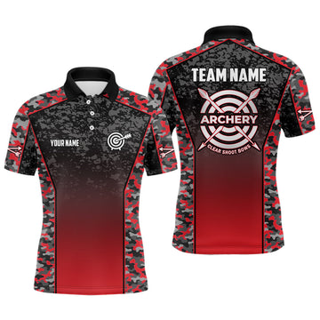 Personalized Camo Red Archery Polo Shirts For Men Custom Archery Jerseys Mens Archery Team Shirts