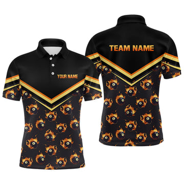 FUNSTUFFPRINT Personalized Flame 8 Ball Pool Polo Shirts For Men Billiards Jerseys Custom Billiard Team Shirts