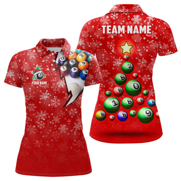 Custom Personalized Christmas Tree Billiard Balls Polo Shirts For Women Custom Christmas 8 Ball Pool Shirts