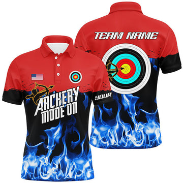 FUNSTUFFPRINT Personalized Red Blue Flame Archery Mode On Polo Shirts For Men Custom Polo Shirt Size S-5XL