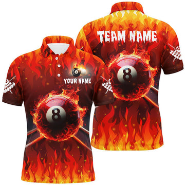 FUNSTUFFPRINT Personalized 3D 8 Ball Pool And Cue Fire Men Billiard Polo Shirt Size S-5XL