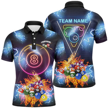 FUNSTUFFPRINT Personalized Billiard Ball 8 Neon Light Printing 3D Polo Shirts For Men Polo Shirt Size S-5XL