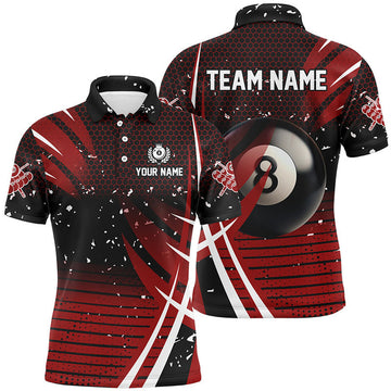 FUNSTUFFPRINT Black Red Billiard 8 Ball Pool Men Polo Shirts Custom Billiard Polo Shirt Size S-5XL