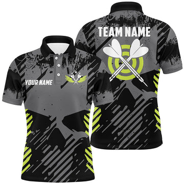 FUNSTUFFPRINT Darts Grey Skull Grunge Style Custom Men Darts Polo Shirt Size S-5XL