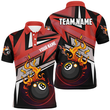 FUNSTUFFPRINT Personalized Funny 8 Ball Fire Billiard Polo Shirts For Men Best Custom Pool Player Polo Shirt Size S-5XL