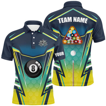 FUNSTUFFPRINT 8 Ball Pool Billiard Jerseys Custom Polo Shirts For Men, 8 Ball Billiards Apparel Clothing Polo Shirt Size S-5XL