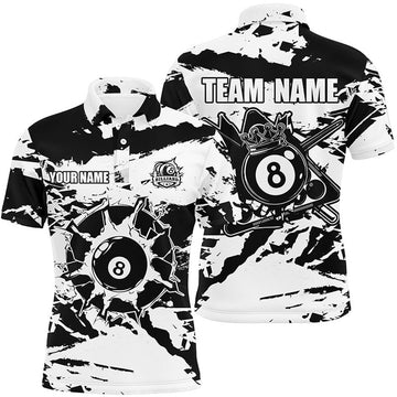 FUNSTUFFPRINT Black White 8 Ball Pool Paint Style Men Billiards Polo Shirts Best Custom Polo Shirt Size S-5XL