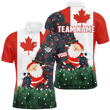 FUNSTUFFPRINT Funny Christmas Santa And Billiard Canada Flag Custom Men Polo Shirt Size S-5XL