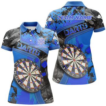 Custom Personalized 3D Dartboard Blue Grunge Women Darts Polo Shirts Custom Darts Team Jerseys Uniform