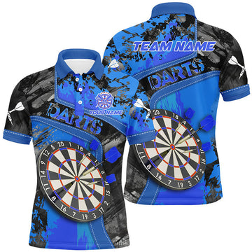 Personalized 3D Dartboard Blue Grunge Men Darts Polo Shirts Custom Darts Team Jerseys Uniform