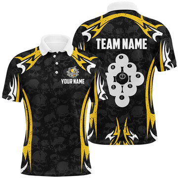 FUNSTUFFPRINT Personalized Billiard Ball 9 Skull Pattern Men Polo Shirt Size S-5XL