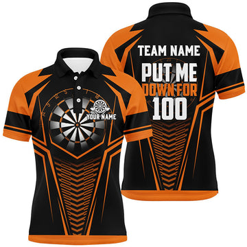 FUNSTUFFPRINT Put Me Down For 100 Black Orange Men Darts Polo Shirts Custom Funny Dart Shirts Dart Team Polo Shirt Size S-5XL
