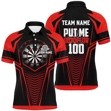 Custom Put Me Down For 100 Black Red Men Darts Polo Shirts Custom Funny Dart Shirts Dart Team Jerseys