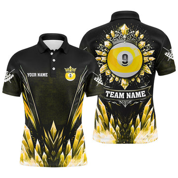FUNSTUFFPRINT Personalized 3D Yellow Icy Funny 9 Ball Pool Crown Men Polo Shirt Size S-5XL