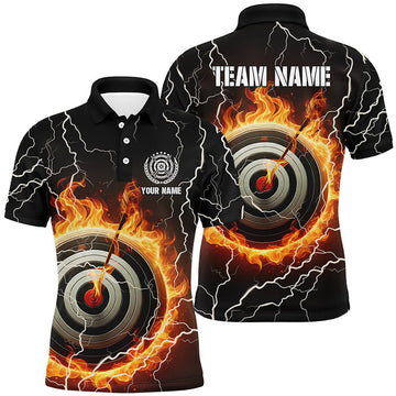 Personalized Flaming Archery 3d Target Thunder Lightning Men Polo Shirts, Custom Archery Jersey
