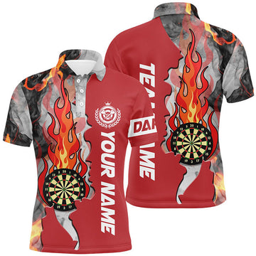 FUNSTUFFPRINT Personalized Red Darts Board Fire Flame Smoke Men Darts Polo Shirt Size S-5XL