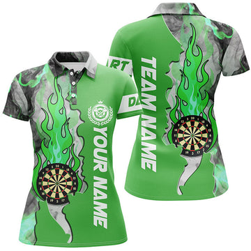 Custom Personalized Green Darts Board Fire Flame Smoke Women Darts Polo Shirts Custom Unique Darts Jerseys