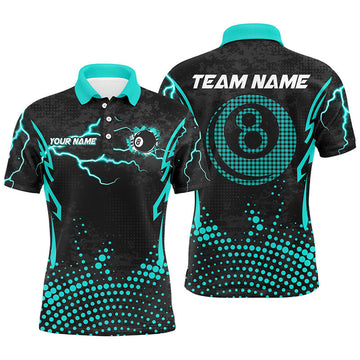 FUNSTUFFPRINT Personalized Turquoise 8 Ball Point Billiard Men Polo Shirt Best Custom Billiards Apparel Clothing Polo Shirt Size S-5XL