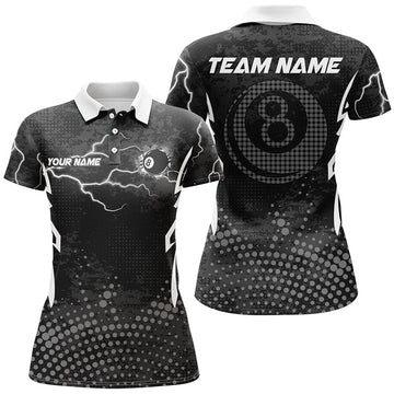 Custom Personalized Grey 8 Ball Point Billiard Women Polo Shirts Best Custom Billiards Apparel Clothing