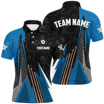 FUNSTUFFPRINT Personalized Black Blue Billiard Pattern Men Polo Shirts Custom Billiard Team Polo Shirt Size S-5XL