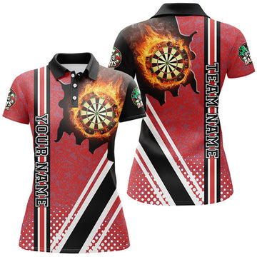 Custom Personalized Black Red Darts Board Fire Flame Women Darts Polo Shirts Custom Dart Team Jersey