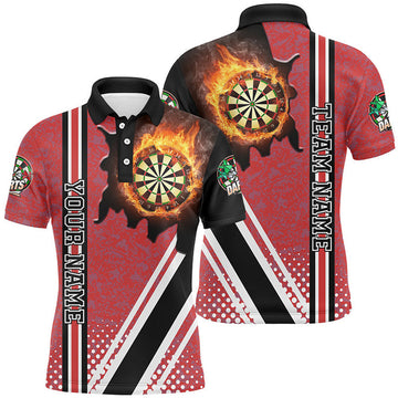 FUNSTUFFPRINT Personalized Black Red Darts Board Fire Flame Men Darts Polo Shirt Size S-5XL