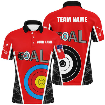 FUNSTUFFPRINT Personalized Name Red Archery Goal Men Polo Shirts Custom Polo Shirt Size S-5XL